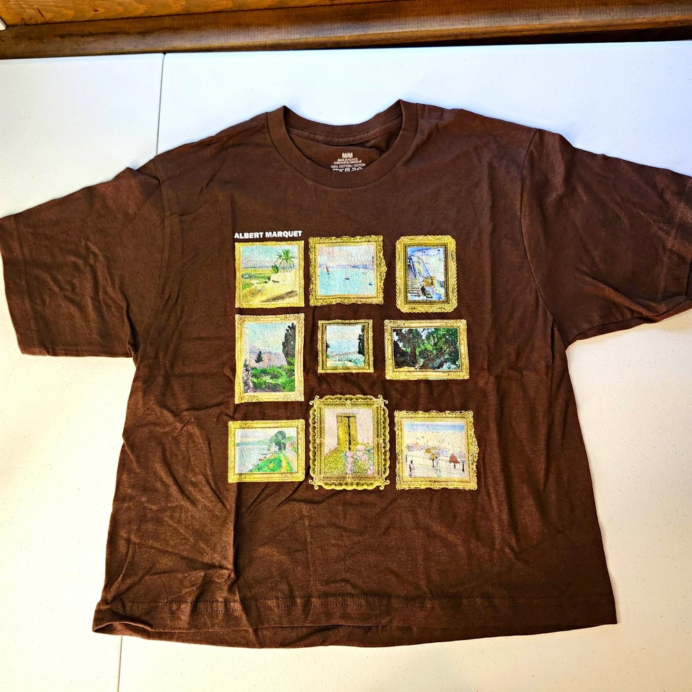 Knit Albert Marquet Art Graphic Crew Neck T-Shirt Hanes Mens M Brown Cotton